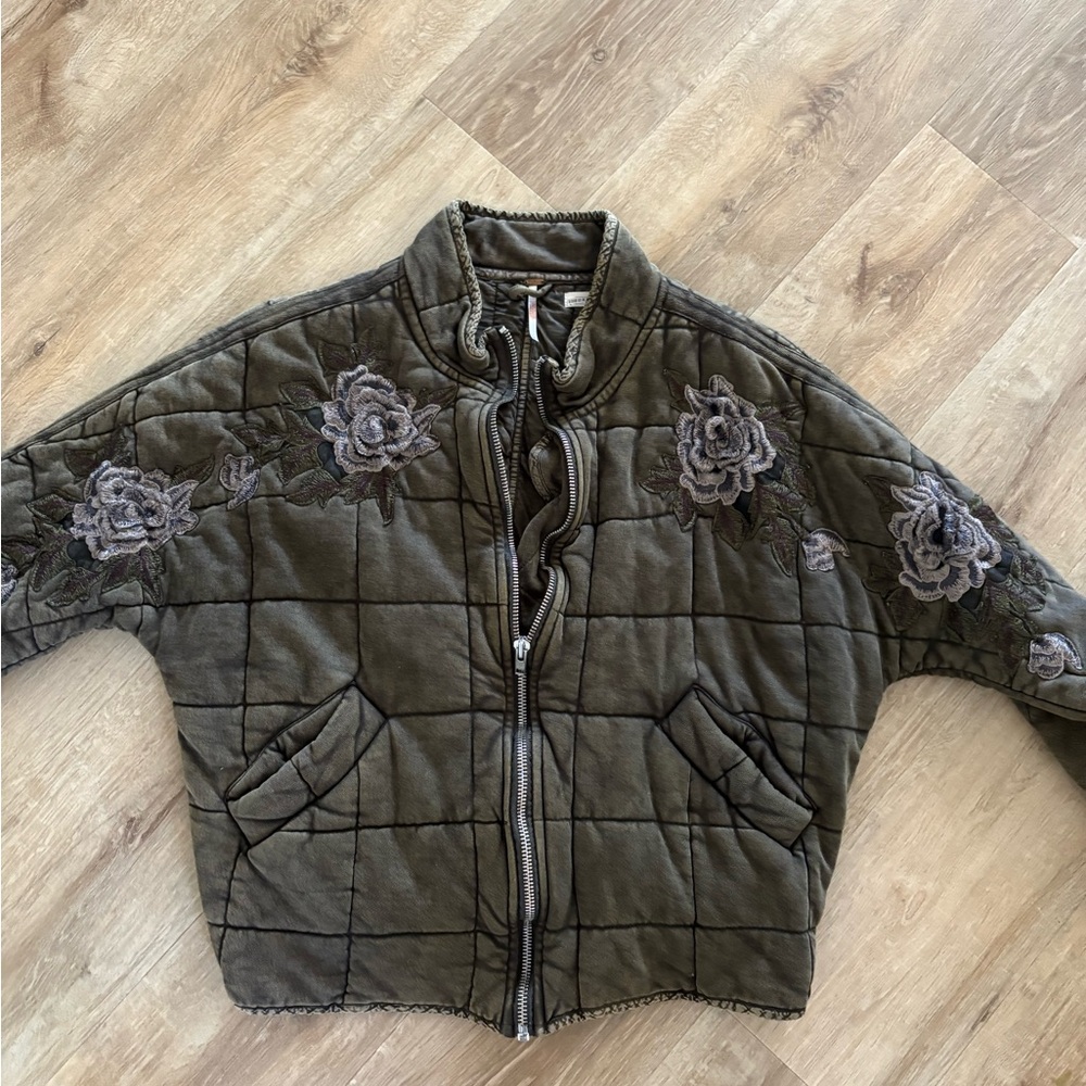 Free People Floral Embroidered Quilted Jacket